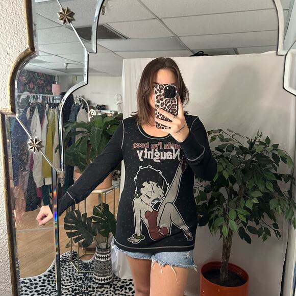 Y2k christmas betty boop naughty thermal long sleeve top - Picture 4 of 5